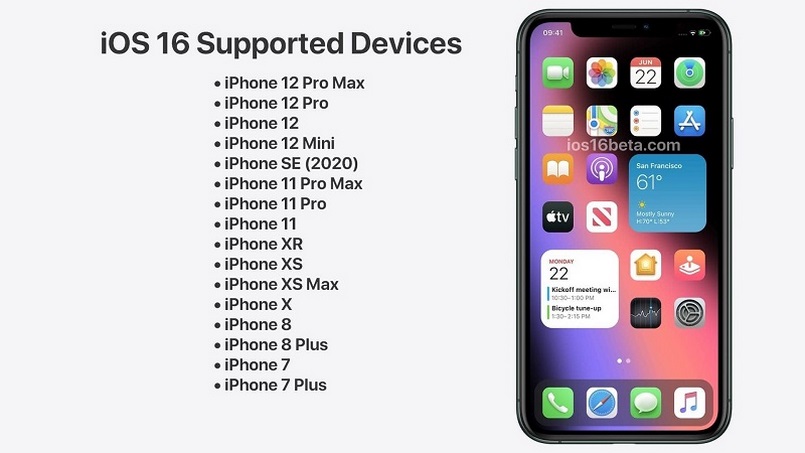Danh sách các thiết bị được cập nhật iOS16
